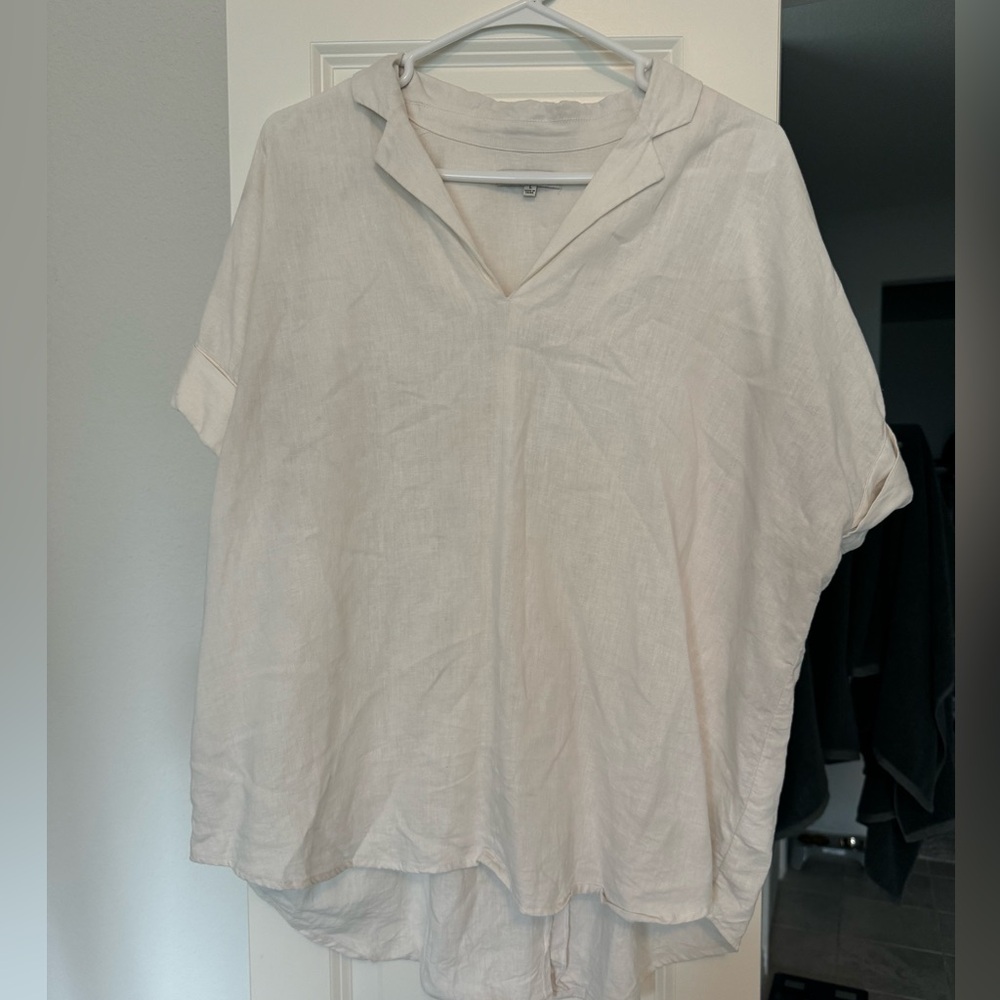 Madewell Cream Linen V-Neck Relaxed Blouse